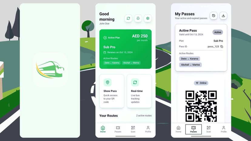BusPass - UAE Bus Subscription App - A mobile application enabling users to purchase bus subscriptions covering specific routes with a fixed number of rides, providing a cost-effective transportation solution for UAE residents.